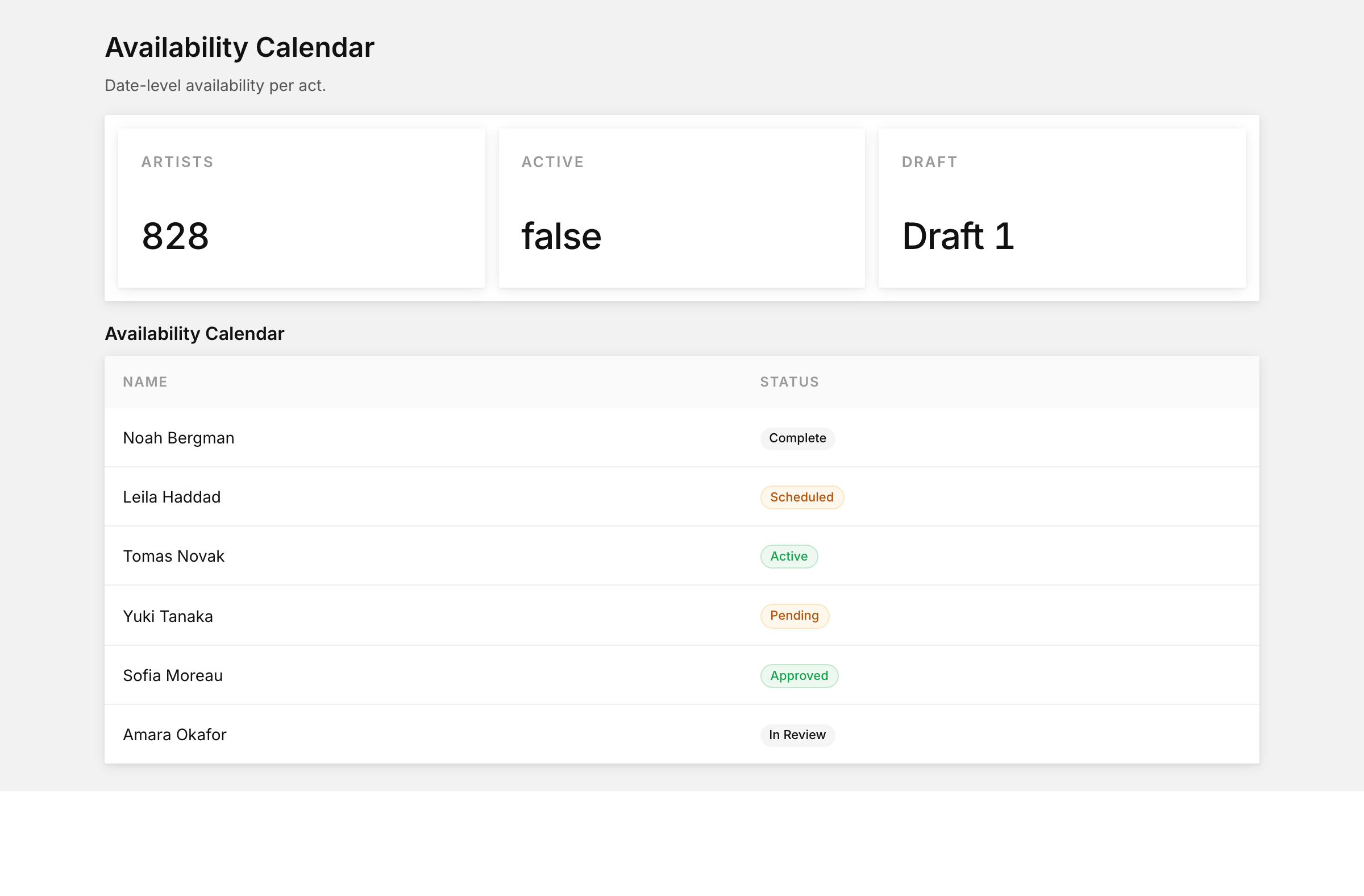 Availability calendar