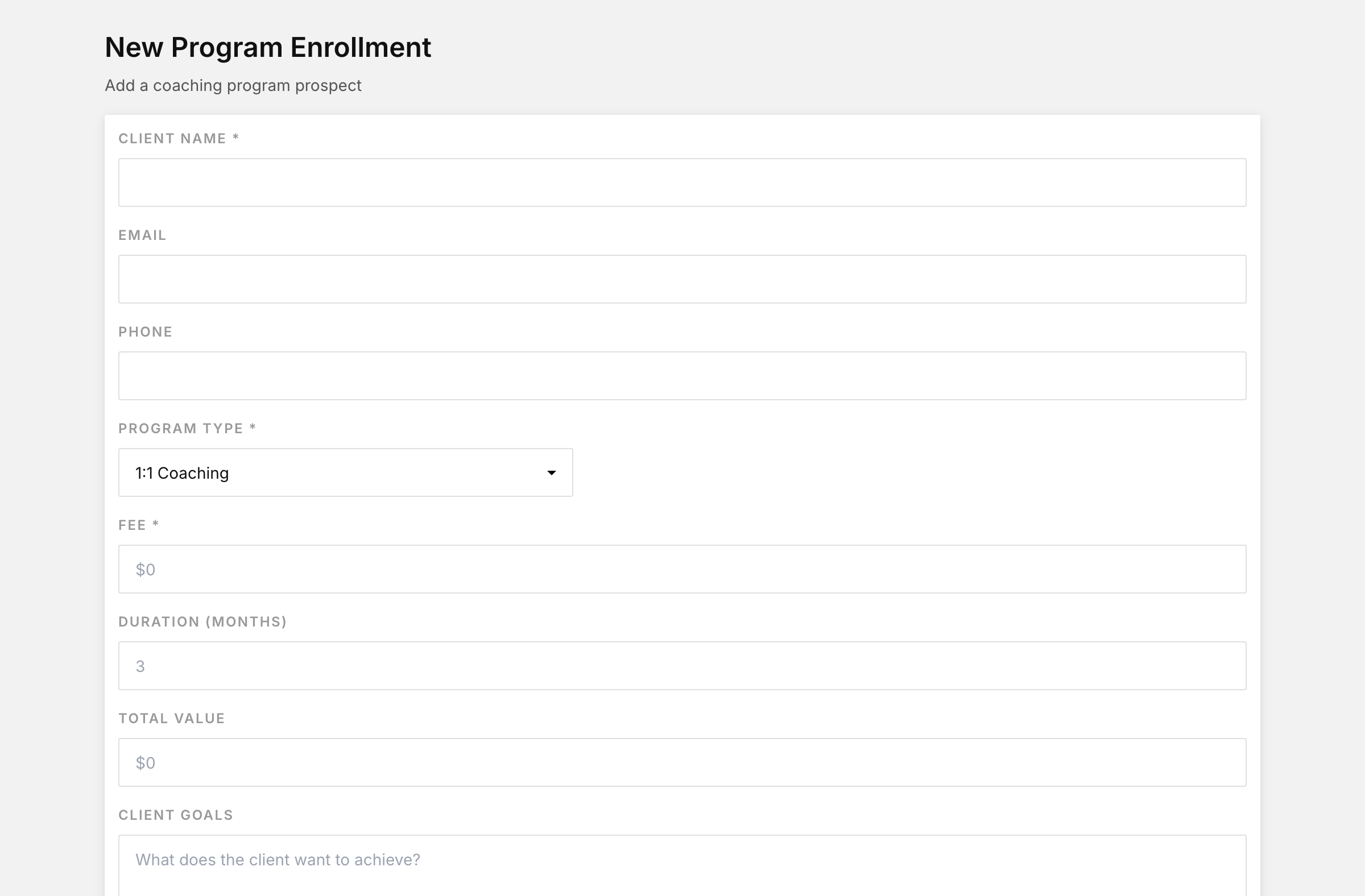 New program enrollment