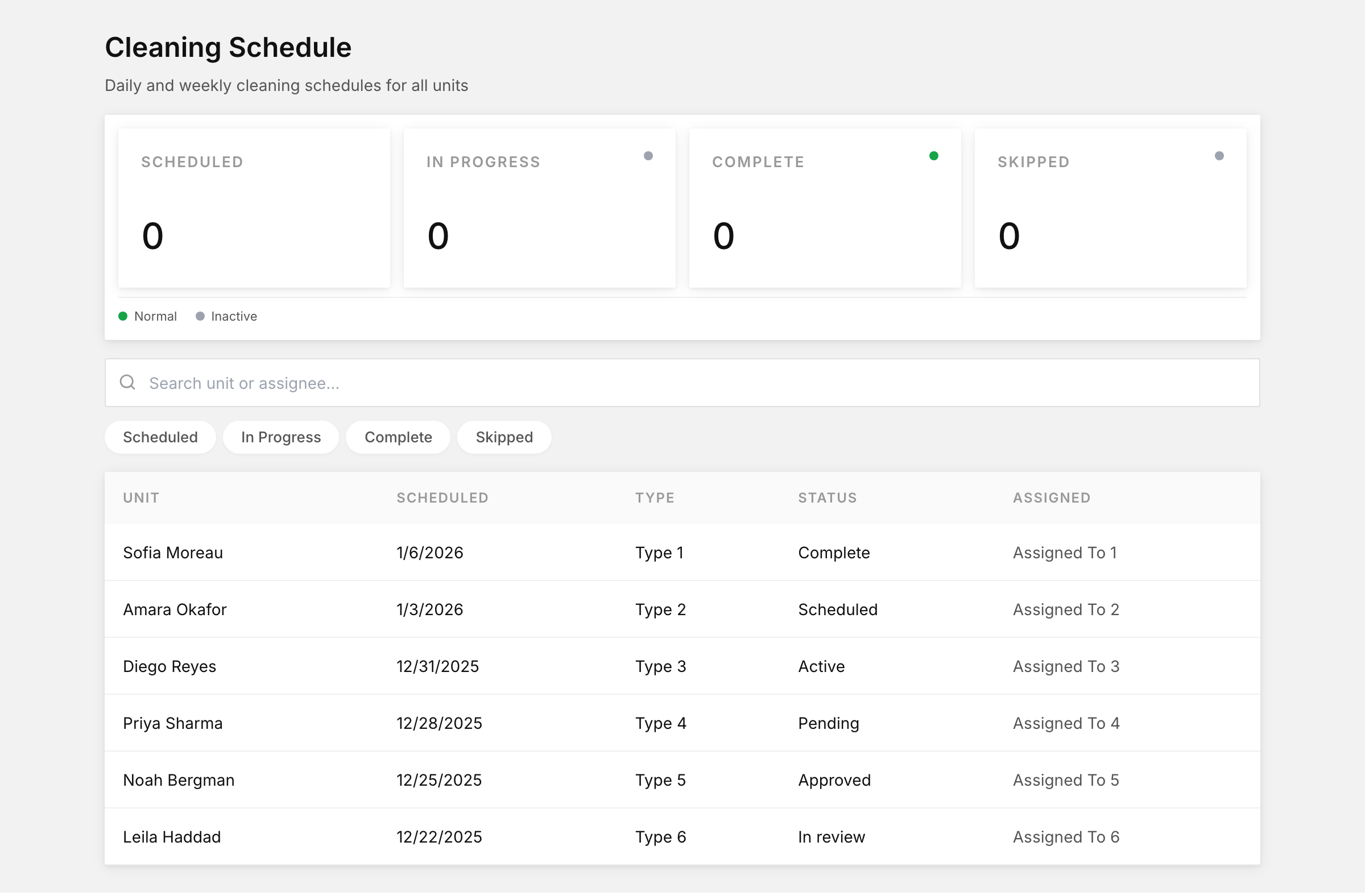 Cleaning schedule