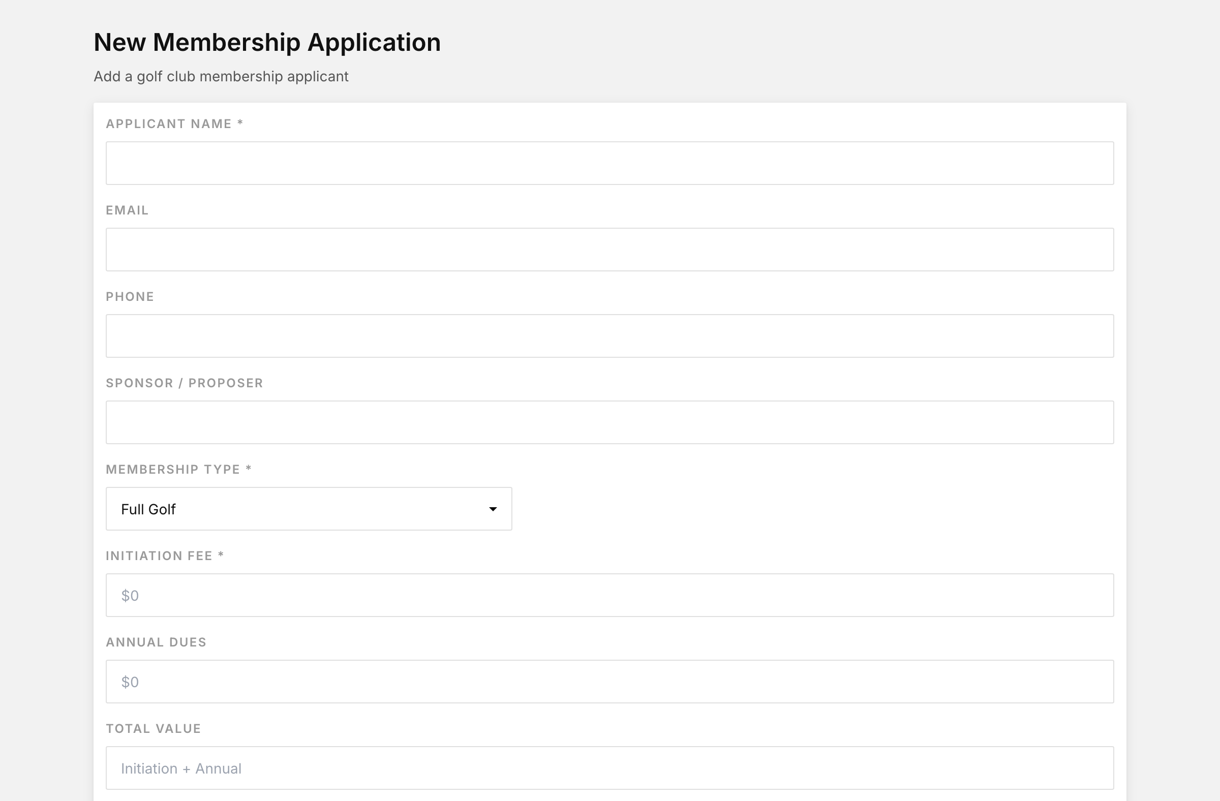 New membership application