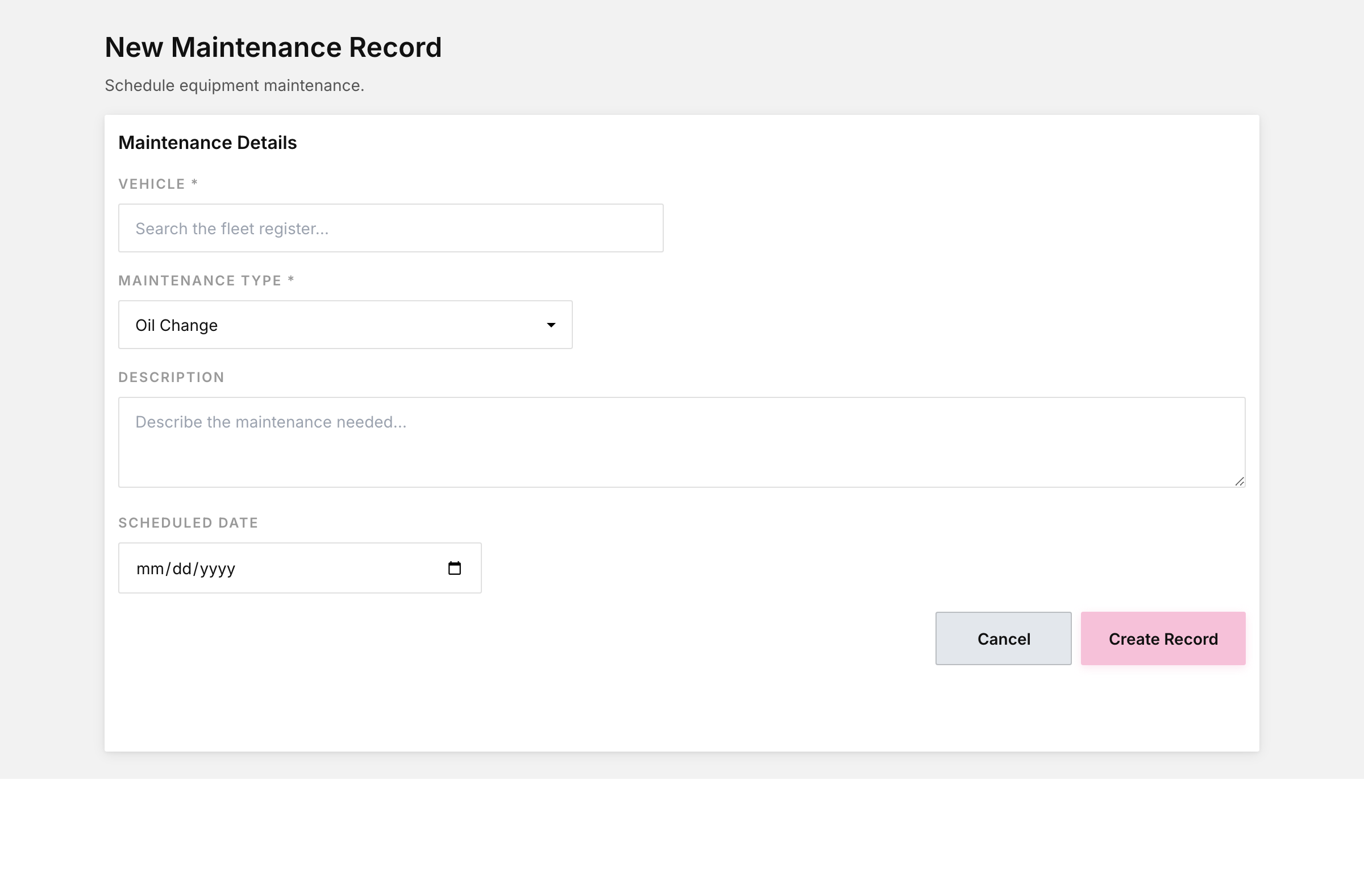 New maintenance record