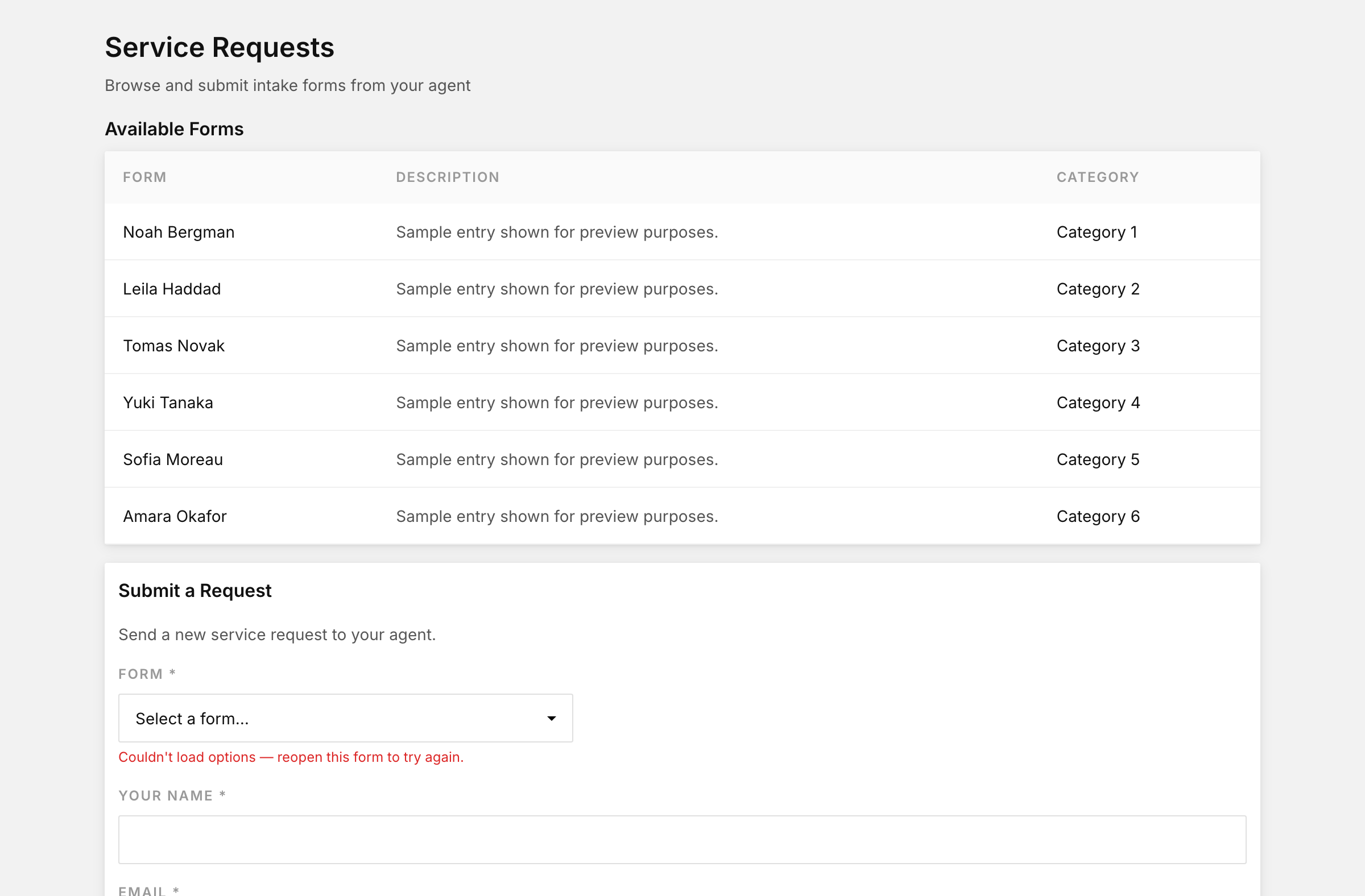 Client portal service requests