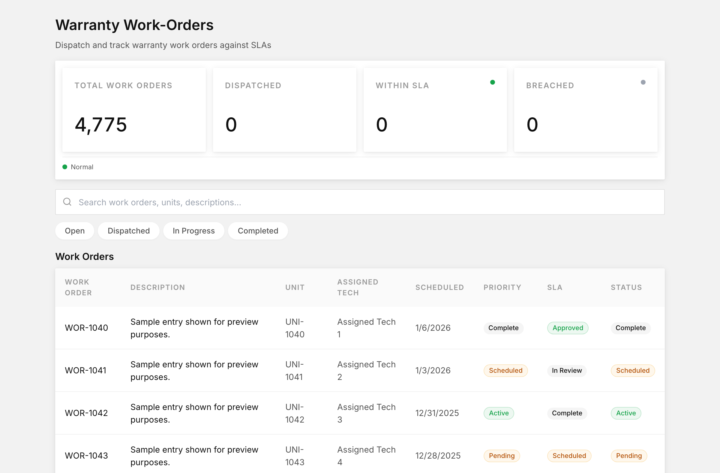 Warranty work-orders