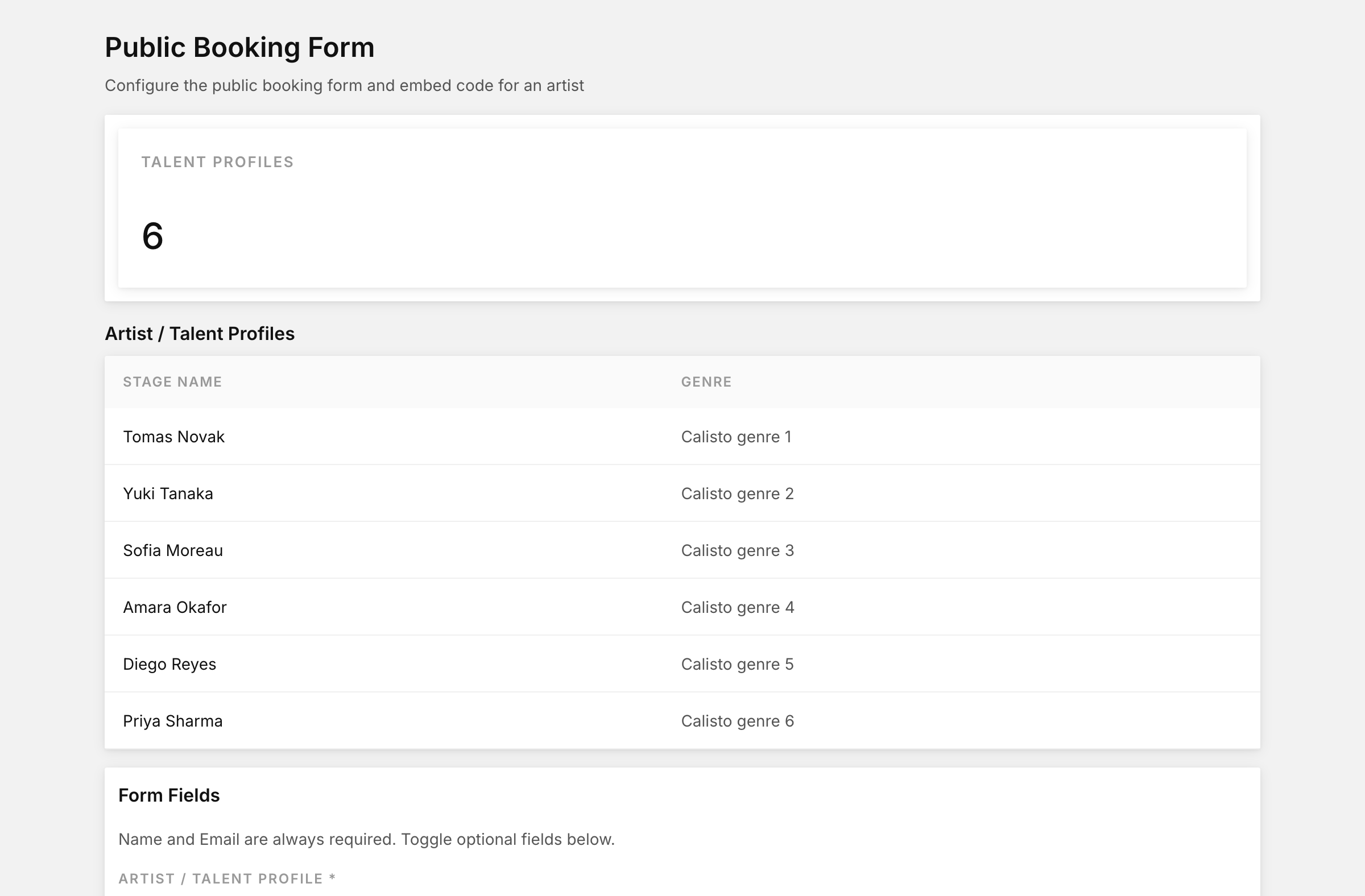 Booking form