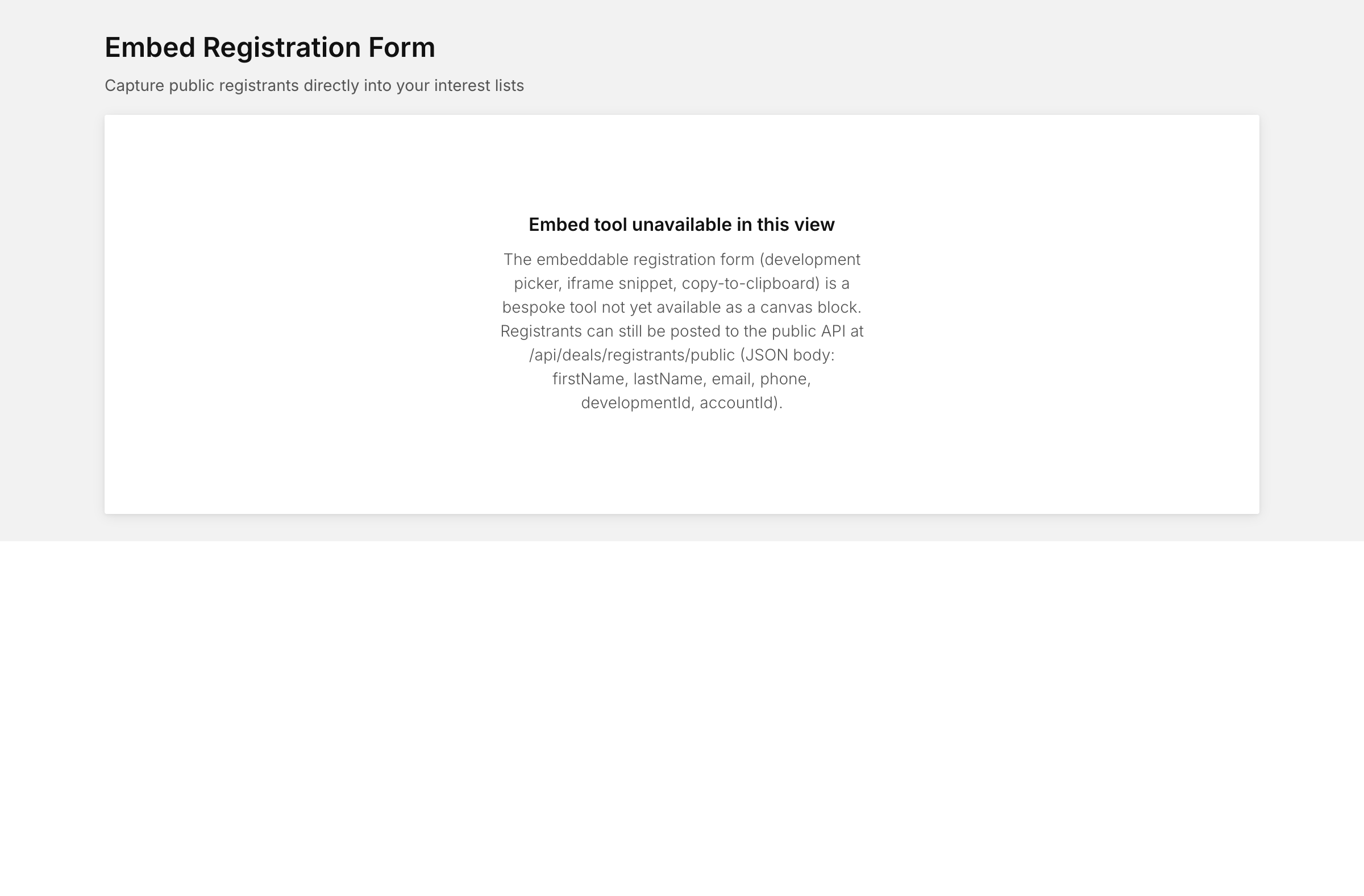 Embed registration form
