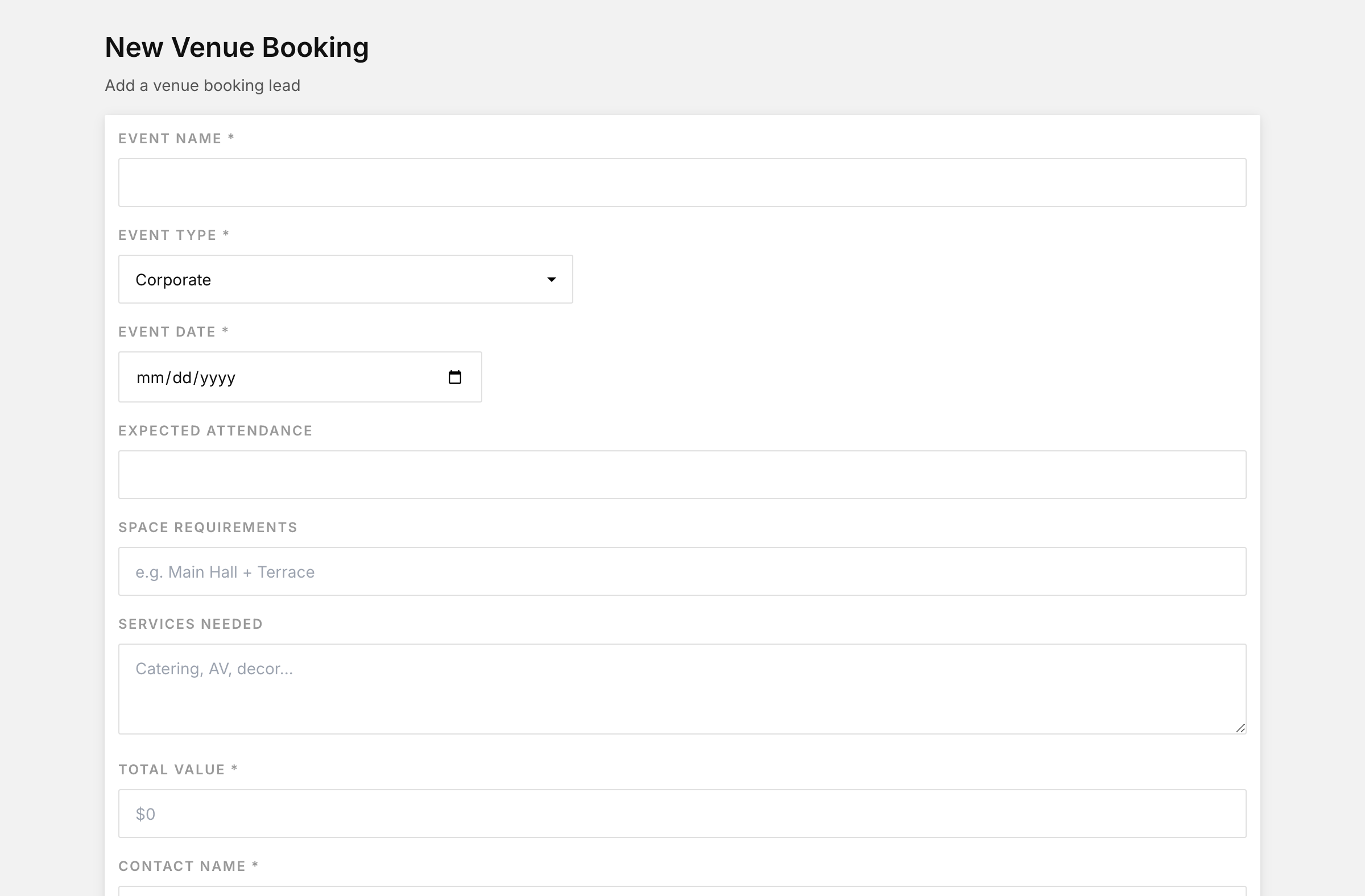 New venue booking