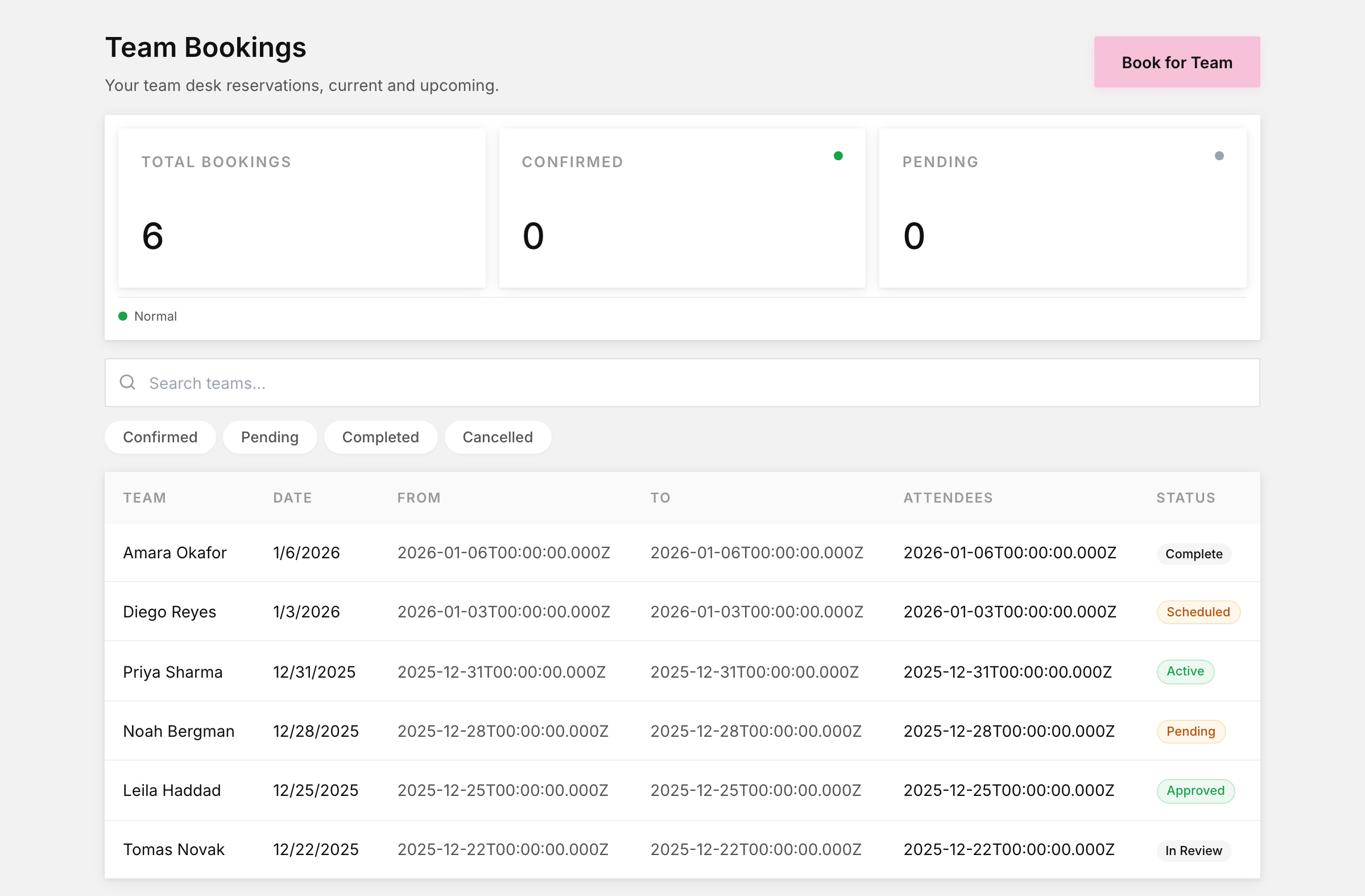 Coworking member team bookings