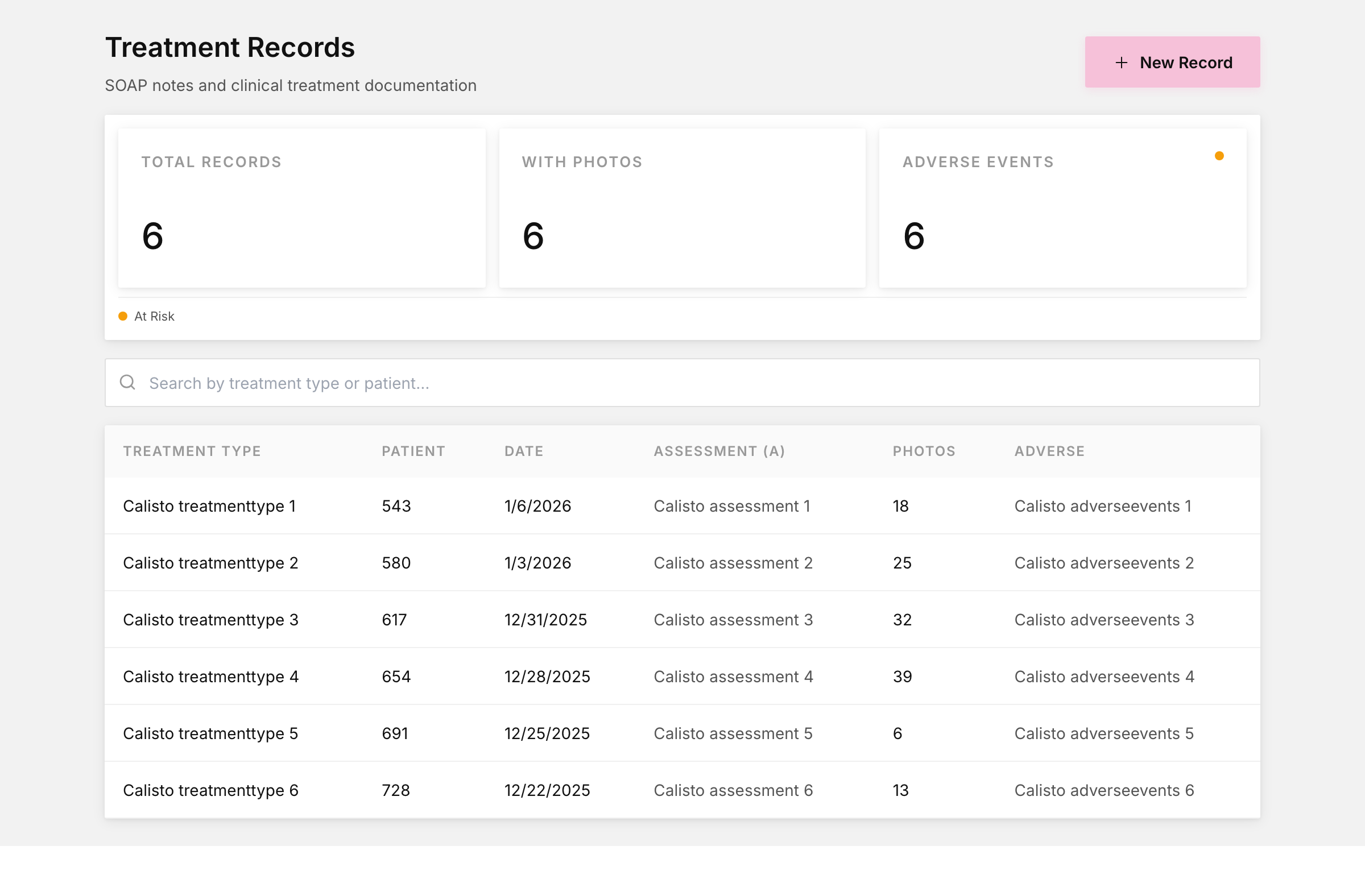 Clinic treatment records