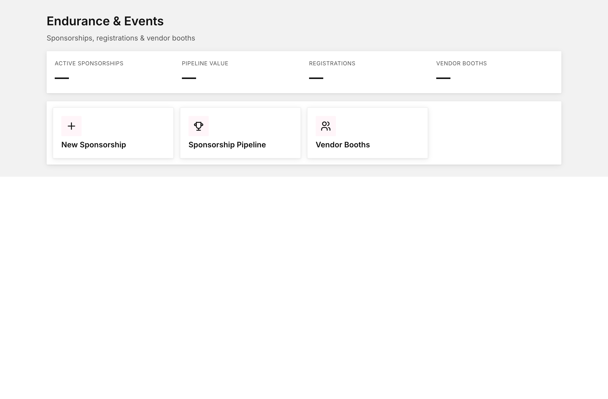 Endurance & events landing