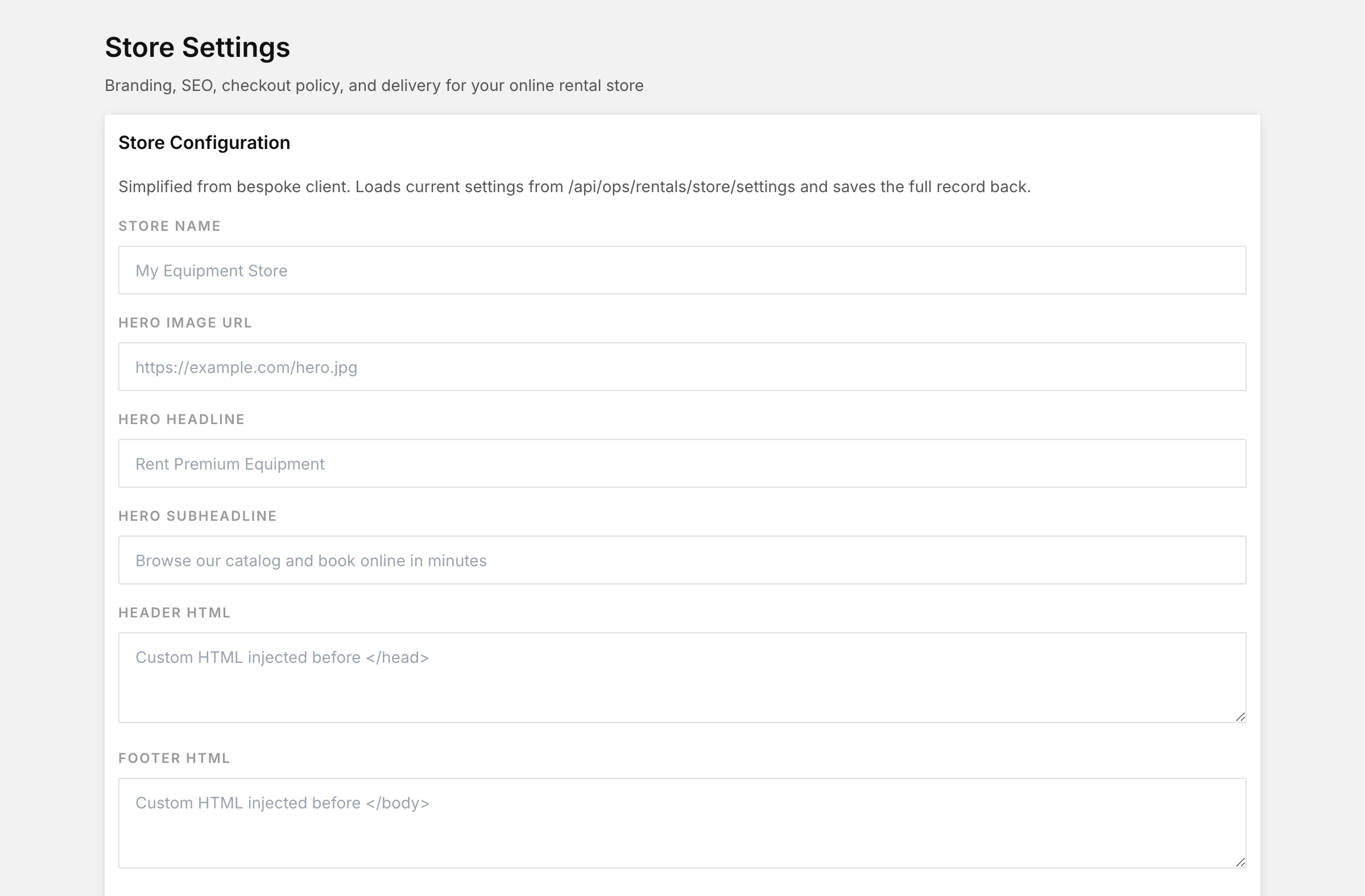Store settings