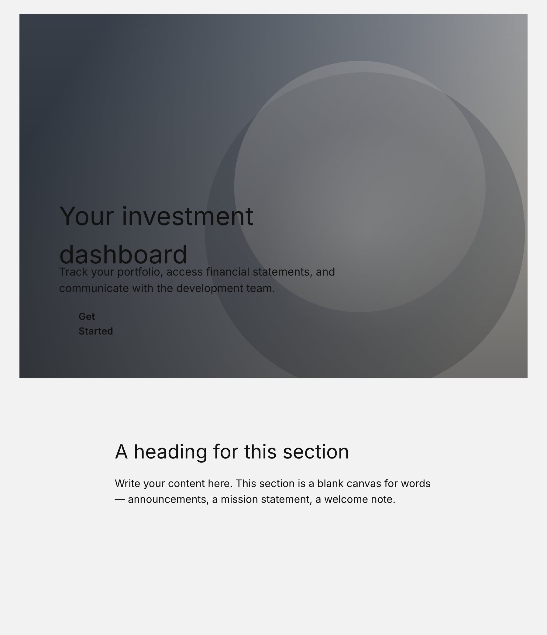 Development investor portal
