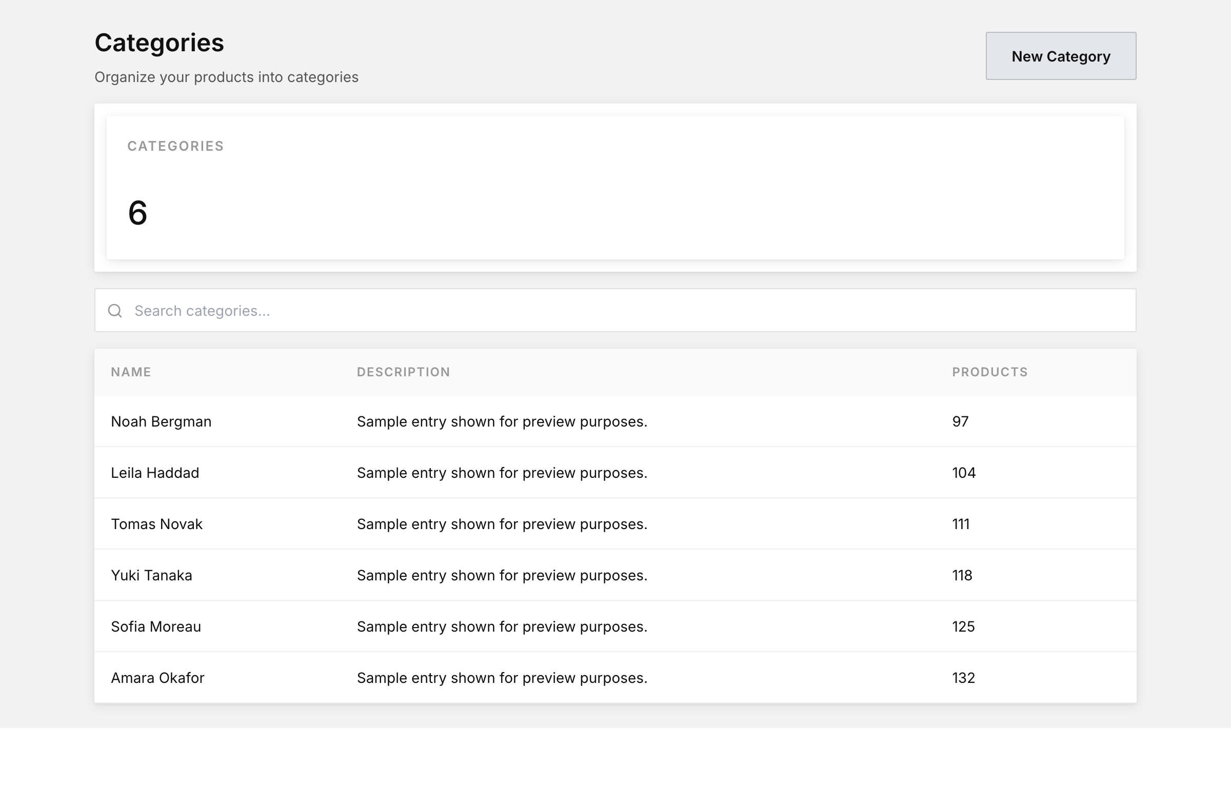 Products categories