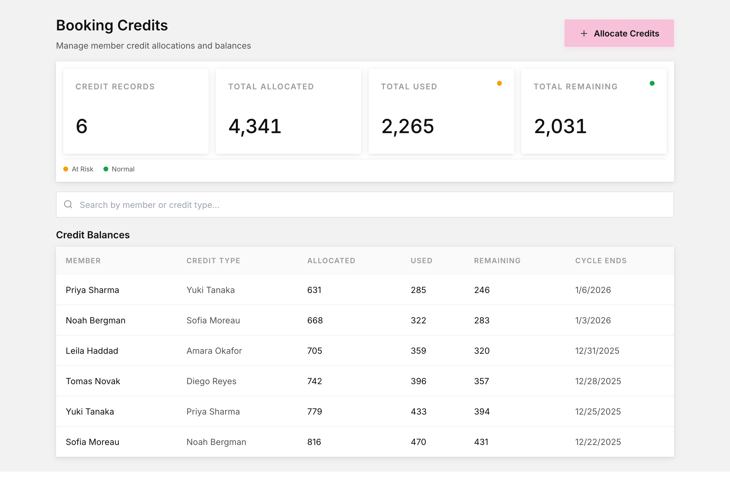 Booking credits