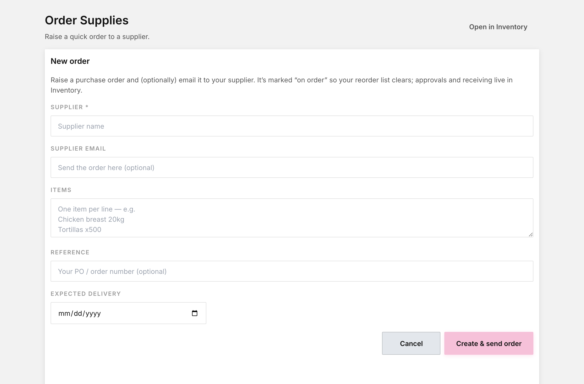 Order supplies