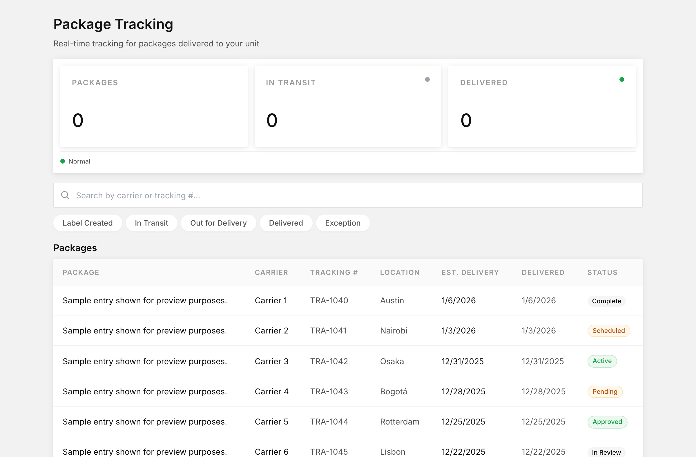 Tenant package tracking